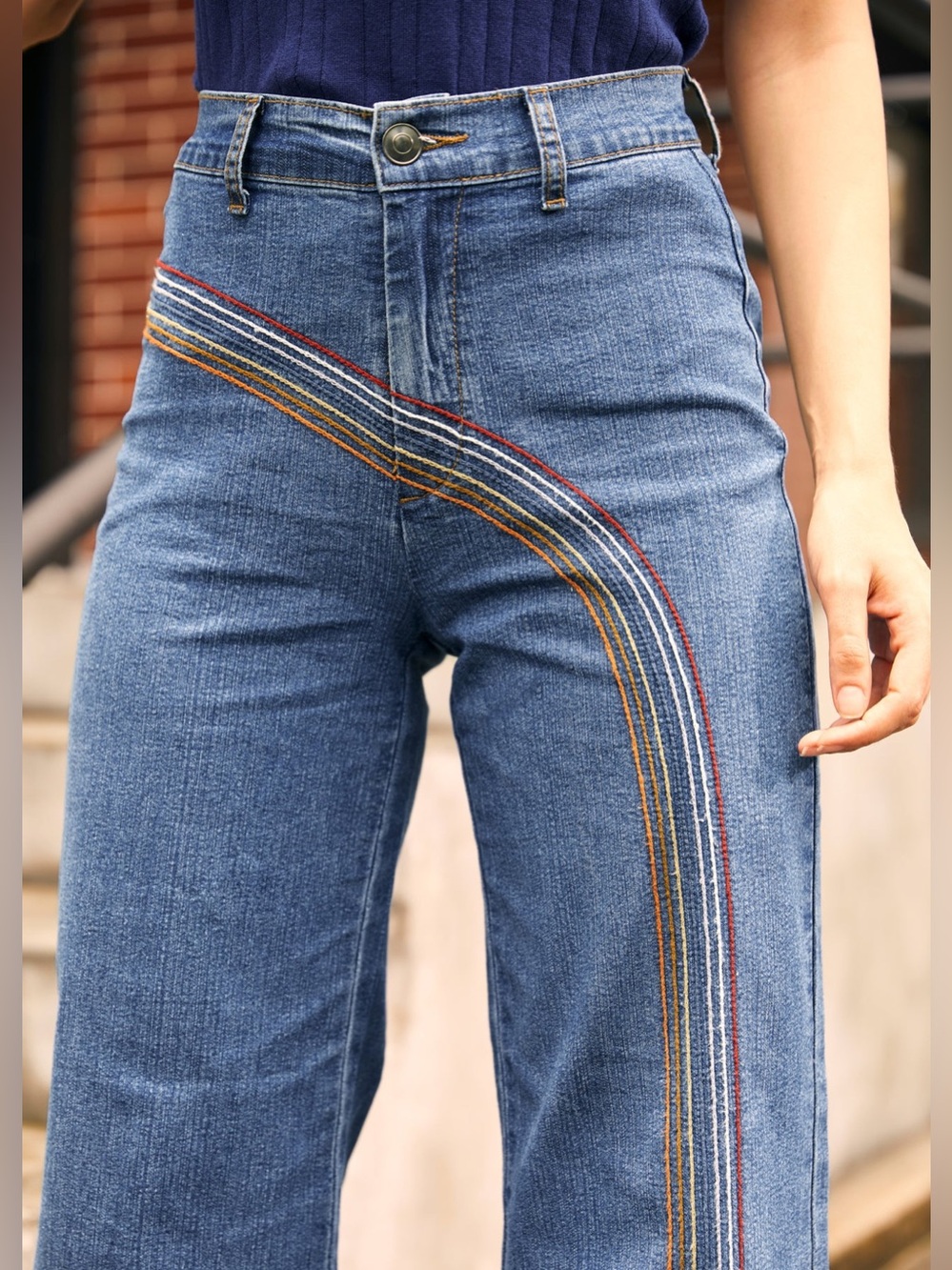 ModCloth Rainbow With Me Wide-Leg Jeans - Picture 3 of 14